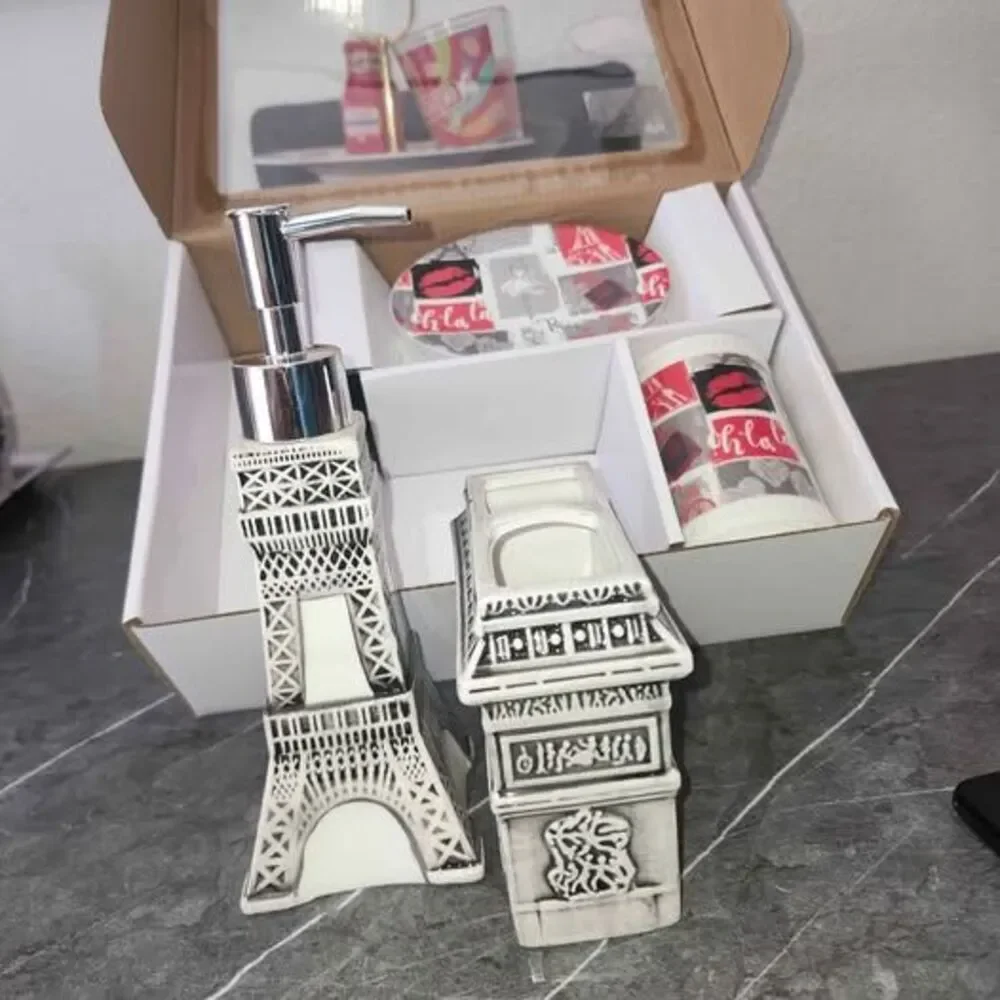 Paris Theme 4 Ceramic Bath Set Eiffel Tower Arc de Triomphe
